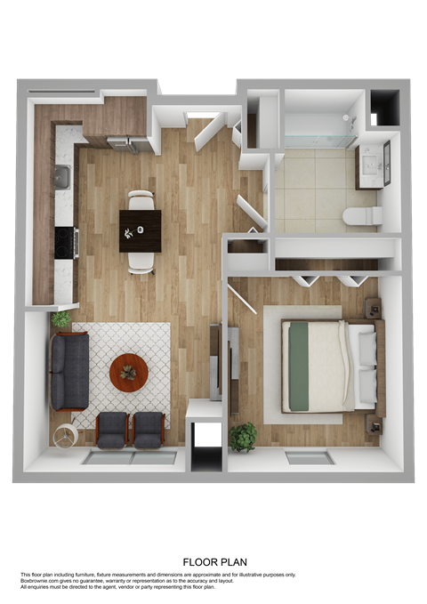 Floor plan for 1 bed, 1 bath, 551 sqft